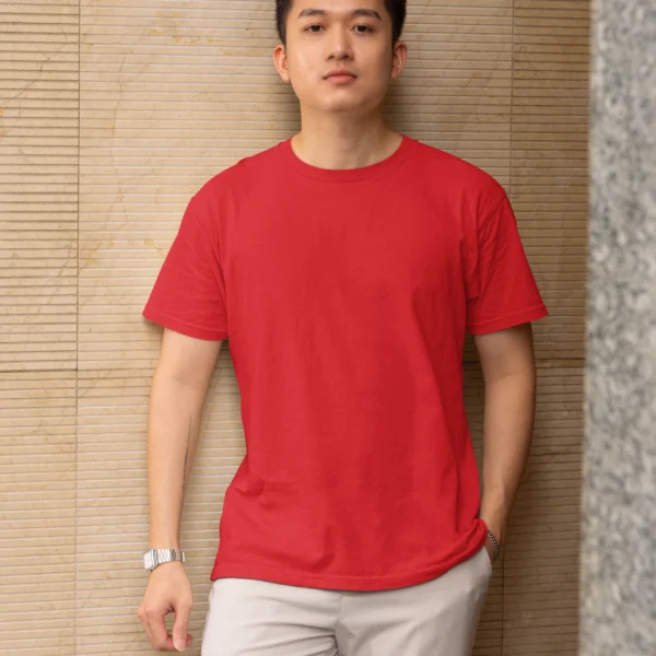 MOZIGO 100% Pure Cotton Classic Fit Solid Half T-Shirt for Men - Red, XL