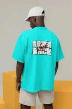 MOZIGO Oversized NEVER LOOK BACK Graphic Printed T-Shirt for Men - Image 4