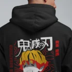 MOZIGO Men’s DEMON SLAYER-02 Graphic Printed Draw Hood, Kangaroo Pocket, Ribbed Hem Regular Fit (Black) - Image 3