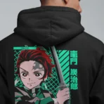 MOZIGO Men’s DEMON SLAYER-07 Graphic Printed Draw Hood, Kangaroo Pocket, Ribbed Hem Regular Fit (Black) - Image 4