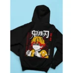 MOZIGO Men’s DEMON SLAYER-02 Graphic Printed Draw Hood, Kangaroo Pocket, Ribbed Hem Regular Fit (Black)