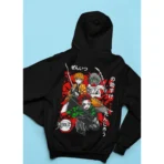 MOZIGO Men’s DEMON SLAYER-19 Graphic Printed Draw Hood, Kangaroo Pocket, Ribbed Hem Regular Fit (Black)