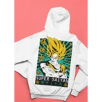 MOZIGO Men’s DRAGON BALL-20 Graphic Printed Draw Hood, Kangaroo Pocket, Ribbed Hem Regular Fit (White)
