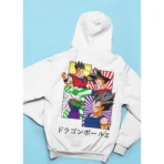 MOZIGO Men’s DRAGON BALL-22 Graphic Printed Draw Hood, Kangaroo Pocket, Ribbed Hem Regular Fit (White)