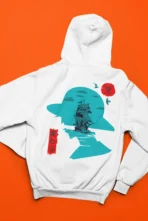 MOZIGO Men’s ONE PEICE-15 Graphic Printed Draw Hood, Kangaroo Pocket, Ribbed Hem Regular Fit (White)